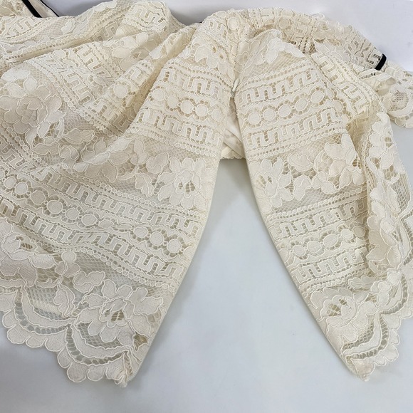 Talbots Womens Layered Lace Velvet Trim Keyhole Ruffle Blouse sz XL Ivory Classy - Picture 8 of 14